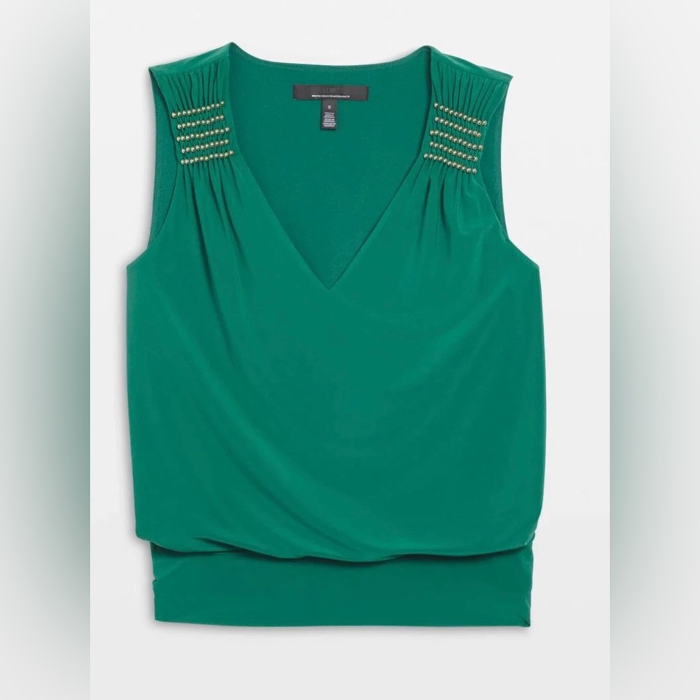 White House Black Market Beaded Matte Jersey Tank Top Size M V Neck Color Teal